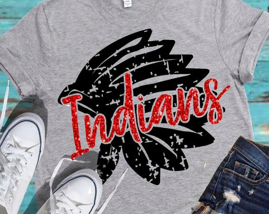Indians Gray tee- optional black or white ink