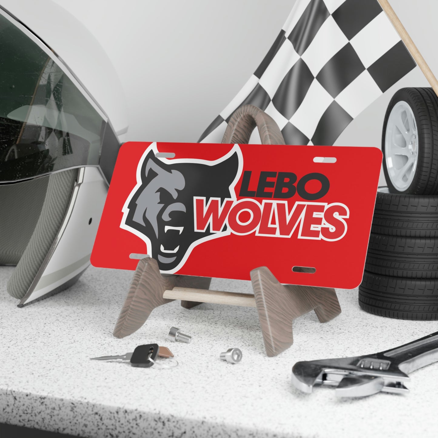 License Plate Lebo Wolves Red